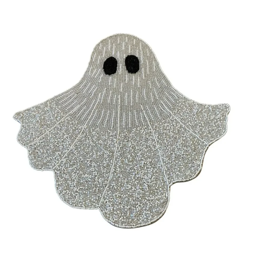 Christian Siriano Halloween Ghost Beaded Placemat 16in White Silver Glam New